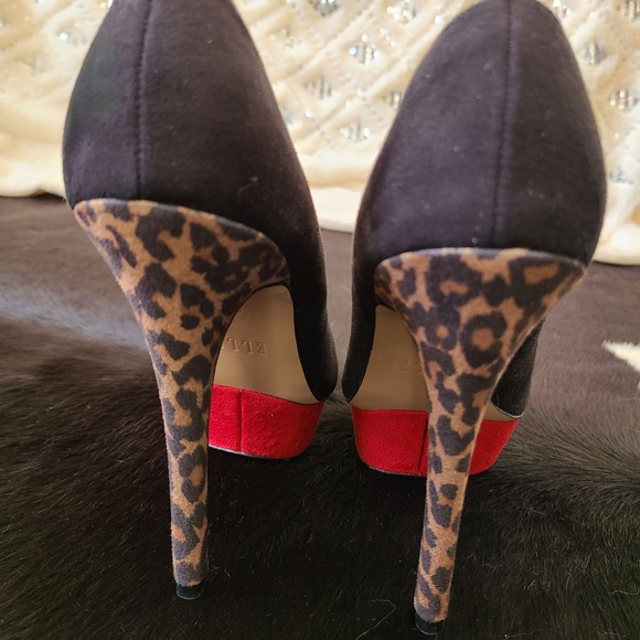 ELLE Blk/Red/Leopard Suede Open Toe Platform Pumps - Picture 4 of 10
